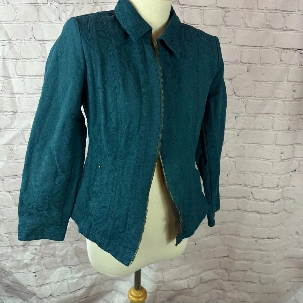 coldwater creek fitted blazer jacket dark teal tapestry sz 6